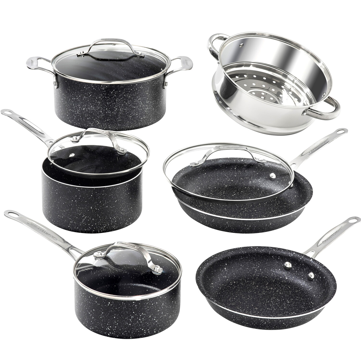 

Кастрюли и сковородки GraniteStone 10 предметов, черный