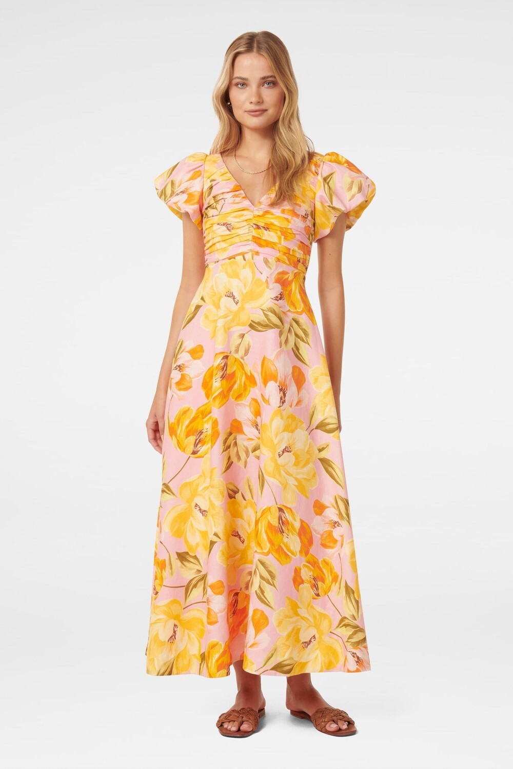 

Плиссированное платье миди Pure June из льна Forever New, розовый