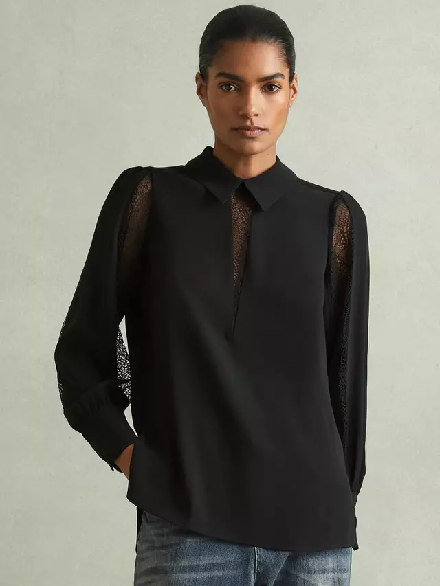 

Блуза Reiss Renata Lace Insert, черный