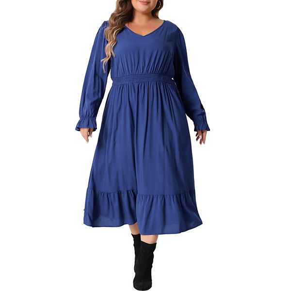 

Платье женское Plus size с длинным рукавом, высокой талией и рюшами по подолу Agnes Orinda