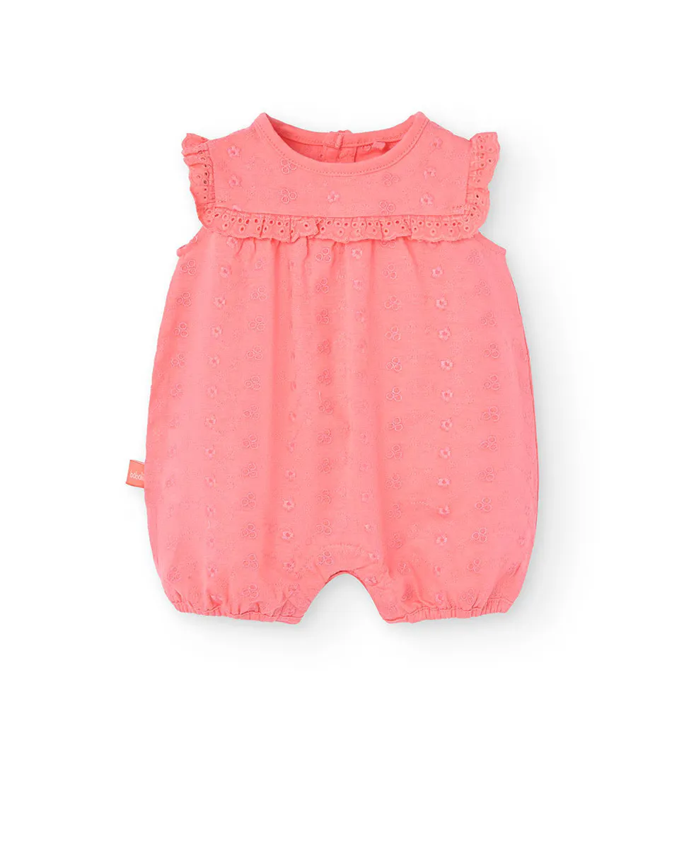 

Вышитый хлопковый комбинезон для девочек Boboli, цвет Rosa