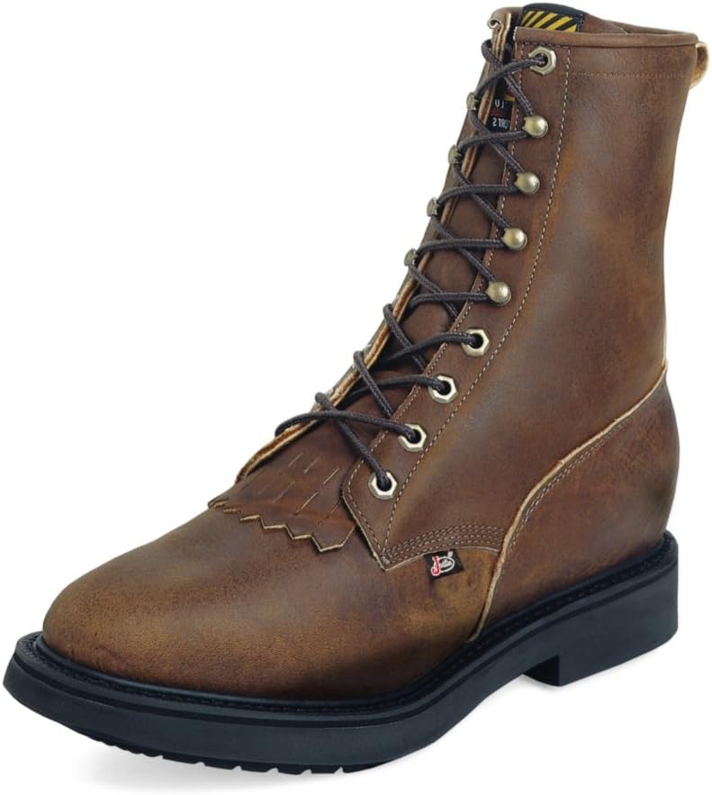 

Мужские ботинки Justin Conductor 8 - прочная кожа, противоскользящая подошва, стелька с двойным комфортом, Aged Bark