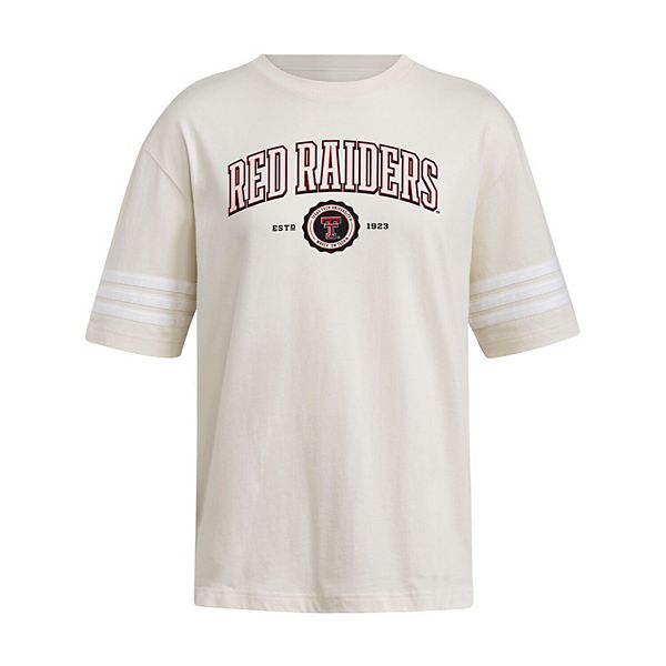 Женская модная оверсайз футболка cream texas tech red raiders с тремя полосками Adidas — фото 3