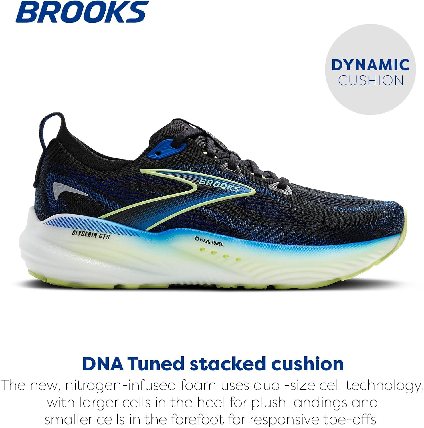 Мужские беговые кроссовки Brooks Glycerin GTS 22 с поддержкой, черный/желтый — фото 2