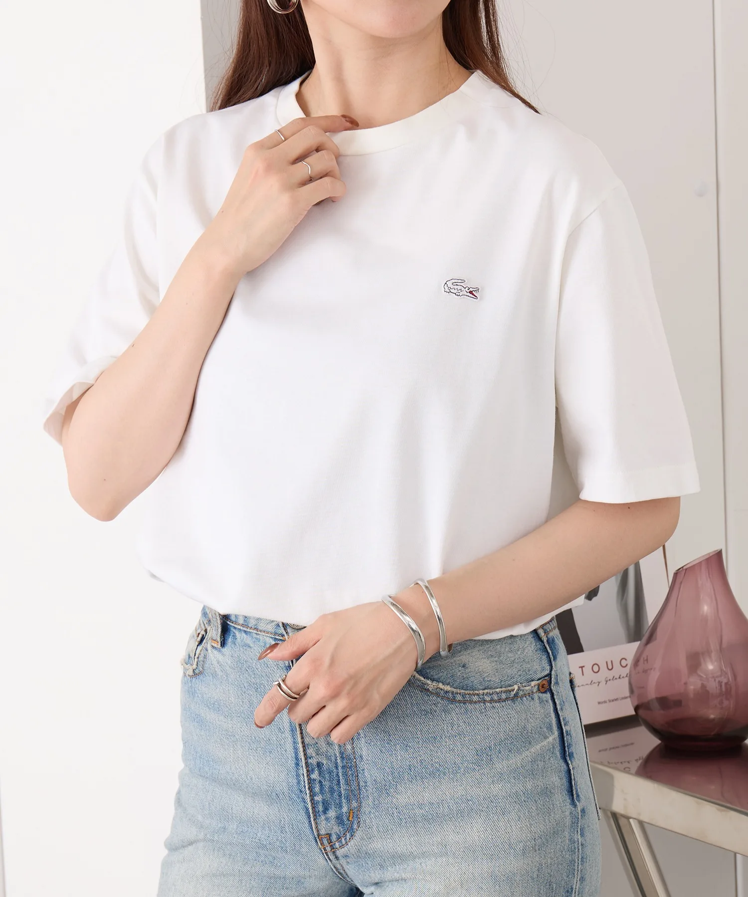 Унисекс футболка с логотипом LACOSTE TH5582-99 светло-серая — фото 2