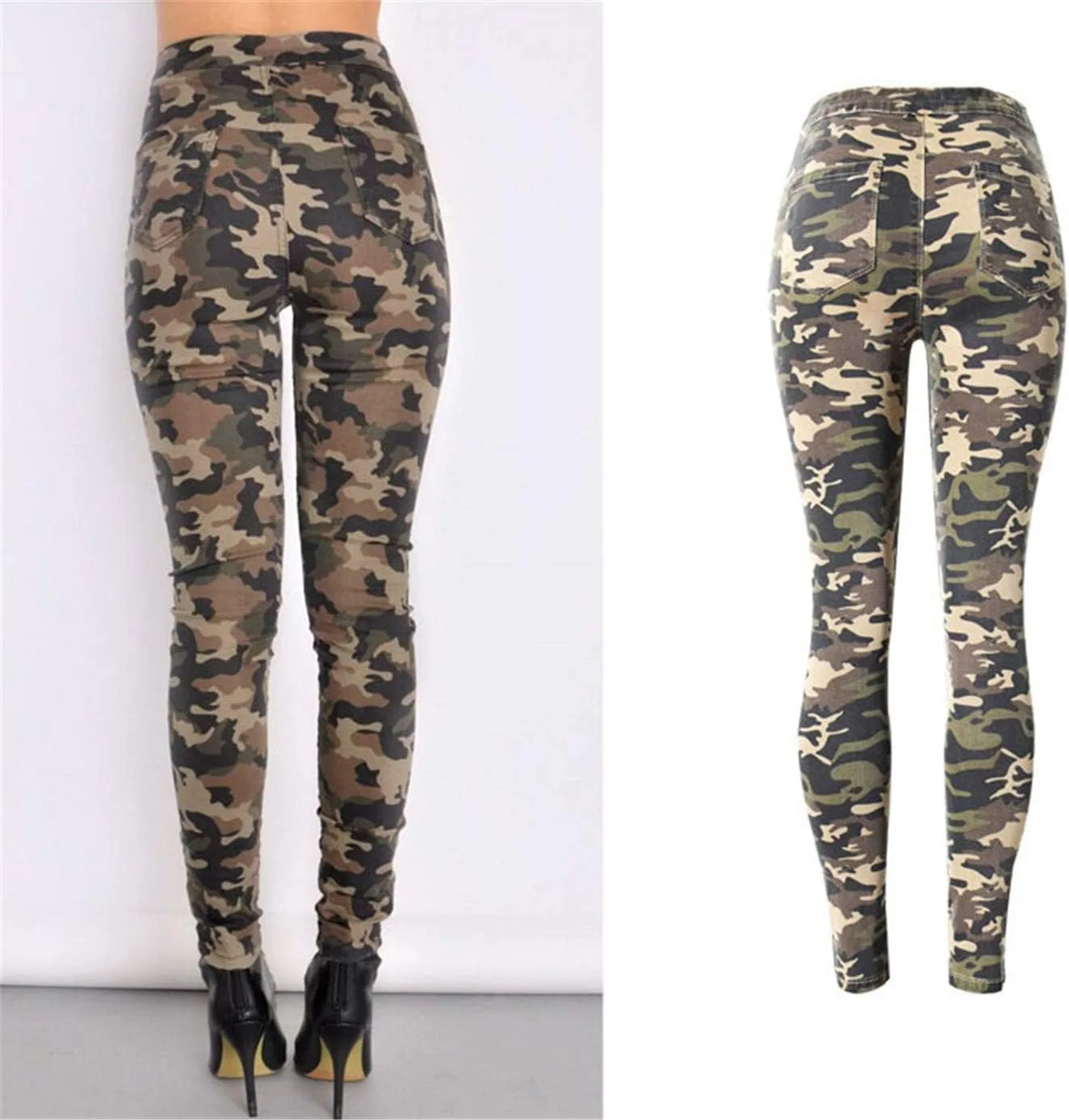 Женские камуфляжные рваные джинсы Camo High Waist Stretch Destroyed Skinny Pants — фото 3