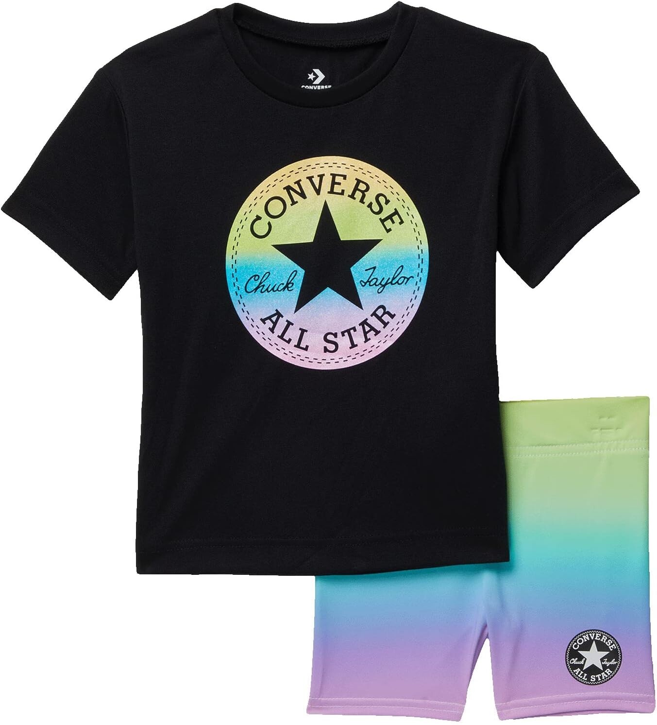 

Детский набор Converse Glitter Chuck Patch Elongated T-Shirt and Gradient Print Bike Shorts Set, черный