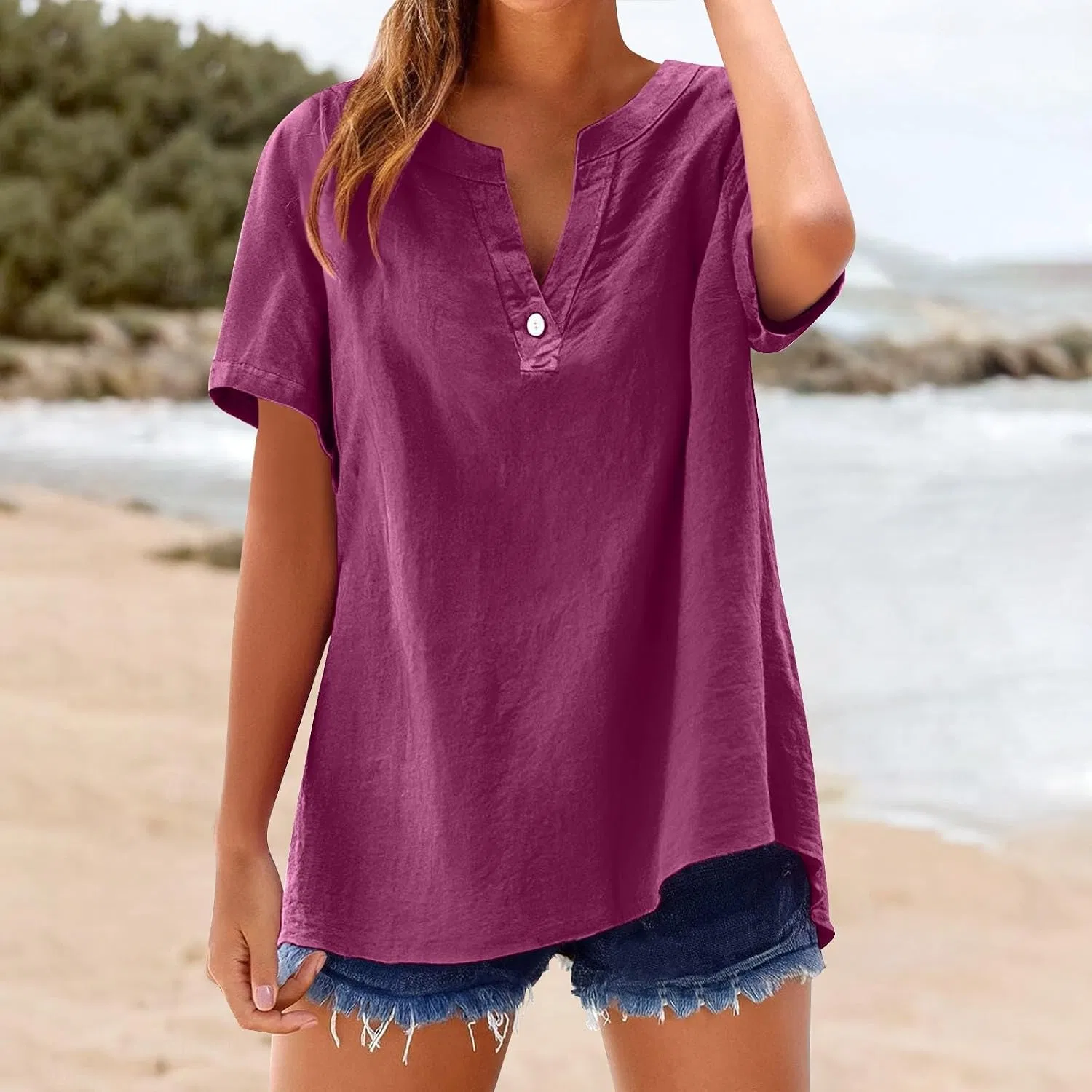 Блуза свободного кроя Loose Button Shirt Top, арбузный красный — фото 3