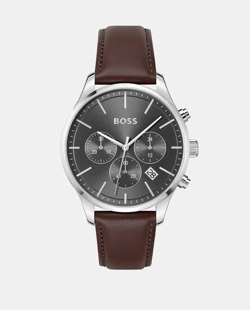 

Мужские часы Avery 1514155 коричневые кожаные с хронографом Boss, коричневый
