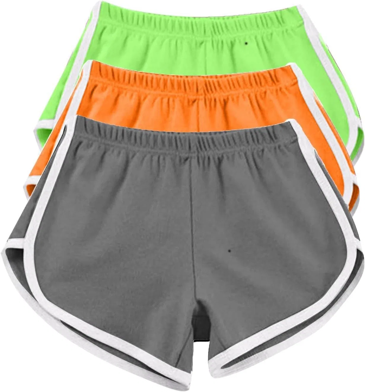 Шорты для бега и фитнеса женские, набор 3 шт, B3-gray + Orange Yellow + Apple Green