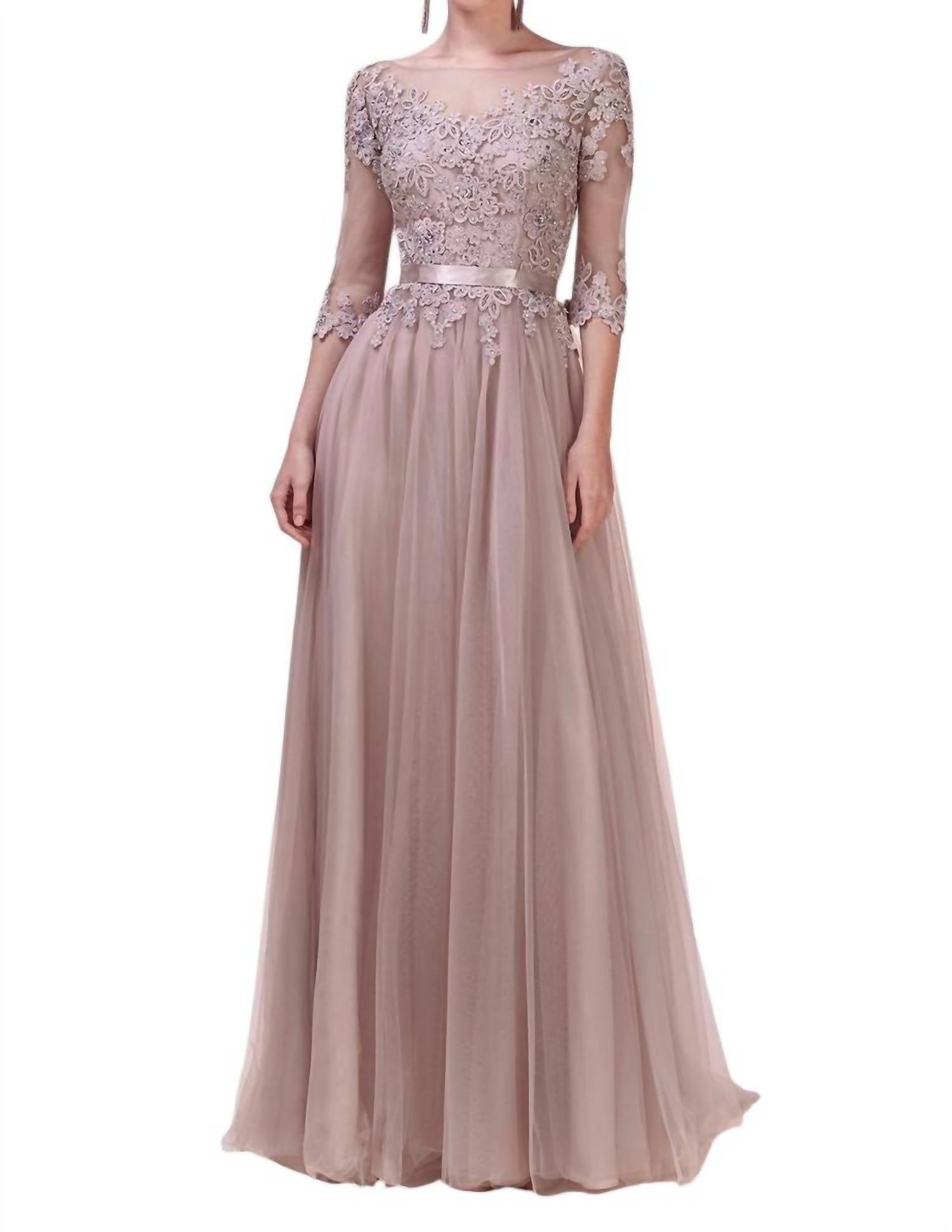 

Платье с цветочным принтом на рукавах цвета пыльной сирени Andrea & Leo Couture, цвет mauve