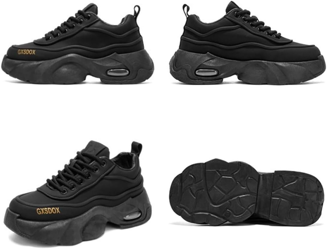 

Мужские ретро кроссовки с массивной подошвой из искусственной кожи с увеличением роста на 5 см для повседневной носки и прогулок с амортизирующей подошвой с воздушной подушкой Ctkvbmeoi, черный