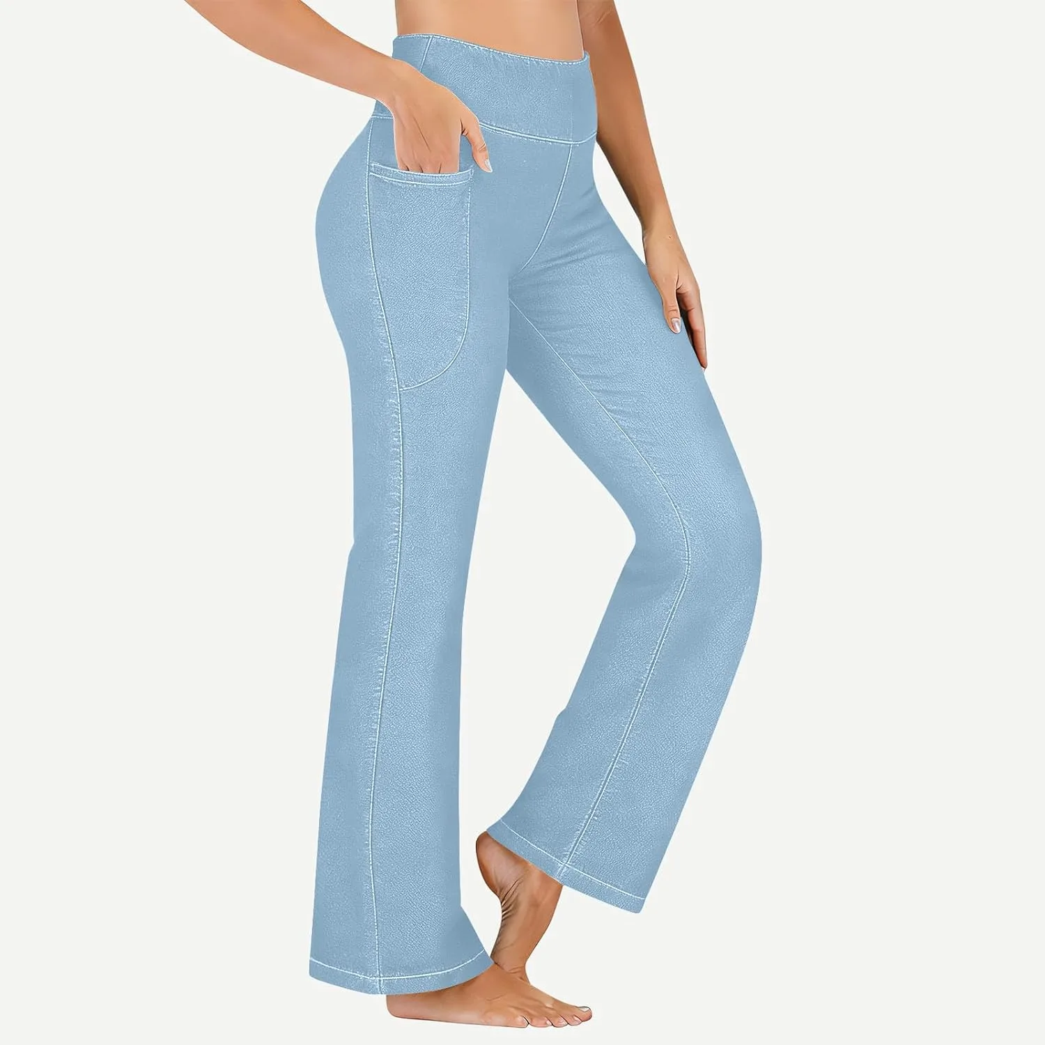 Растягивающиеся расклешенные джинсы для женщин High Waisted Pull On Bell Bottom с эффектом контроля живота — фото 2