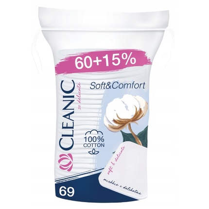 

Мягкие удобные квадратные косметические диски - 69 шт Cleanic