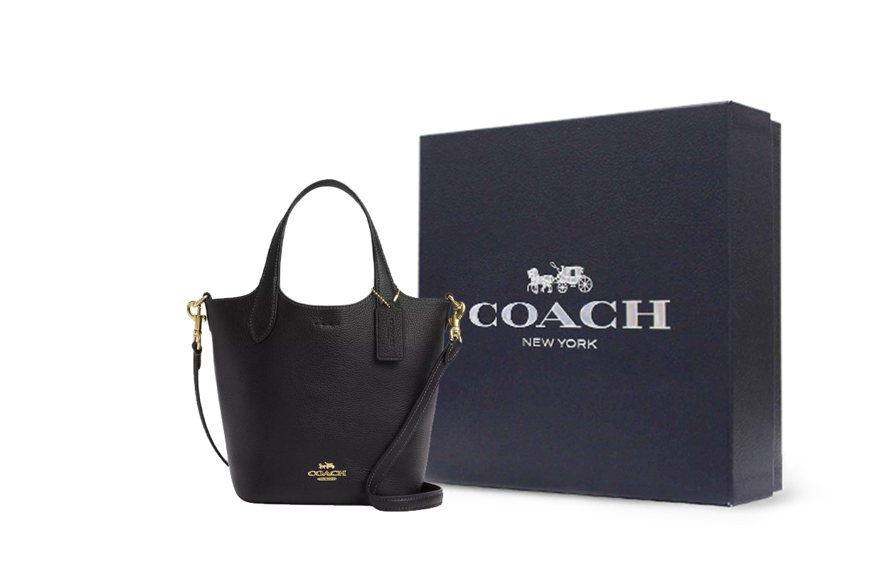 

COACH Двусторонняя кожаная сумка-ведро через плечо на одно плечо женская золото и черный