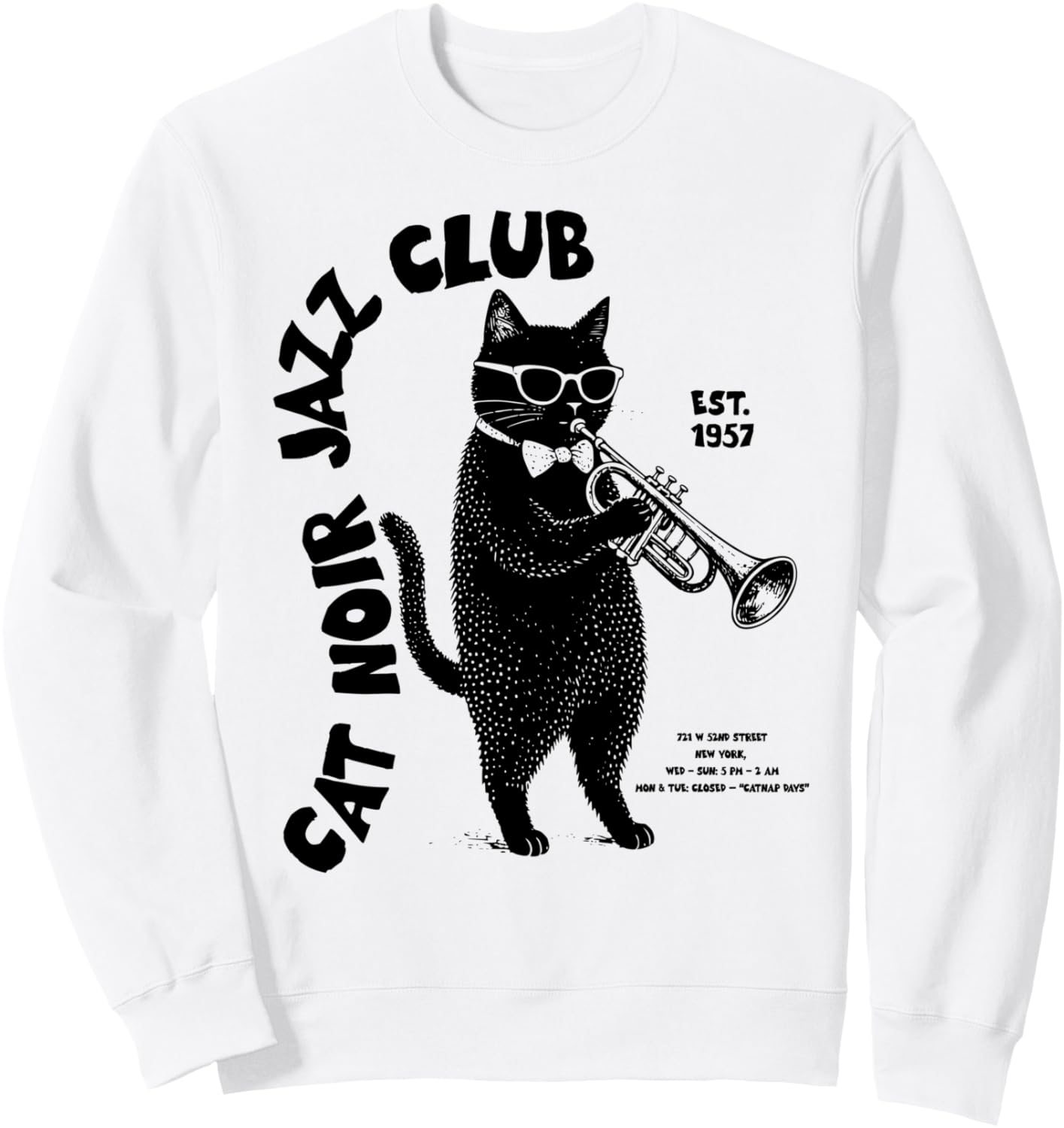 

Толстовка с изображением кота Кота Нуара, играющего на трубе, из джаз-клуба Chat Noir Jazz Apparel, белый