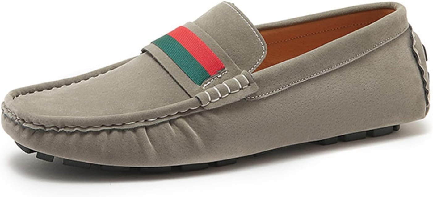 

Мужские лоферы-пенни, замшевые слипоны-мокасины с полосатой лентой, стильная повседневная обувь Dacnakby, серый