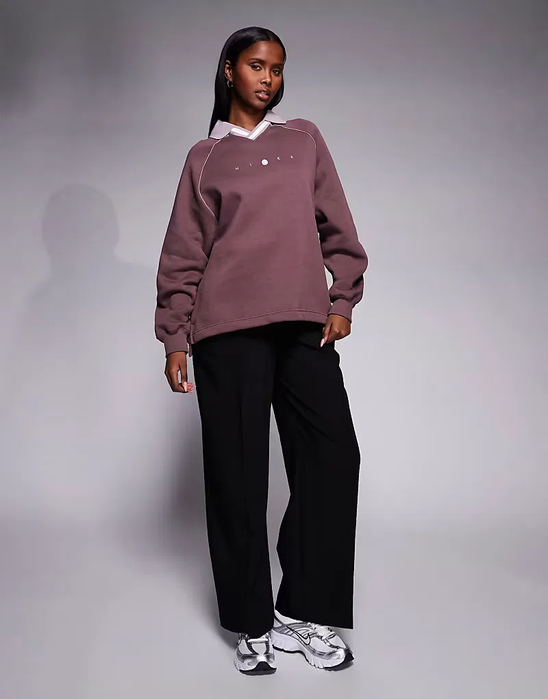 Флисовая рубашка-поло Nike Phoenix Fleece оверсайз, фиолетовый — фото 2