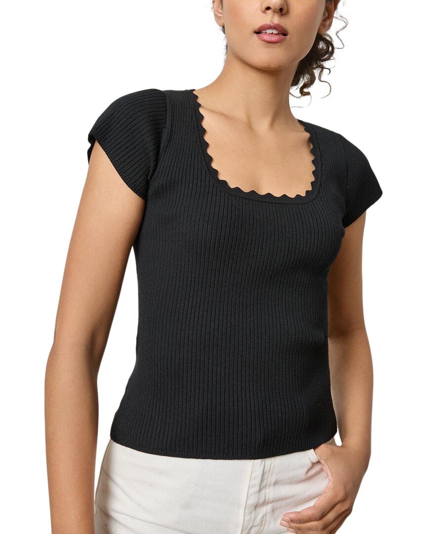 

Lilla P Свитер с фестончатым вырезом и короткими рукавами, черный