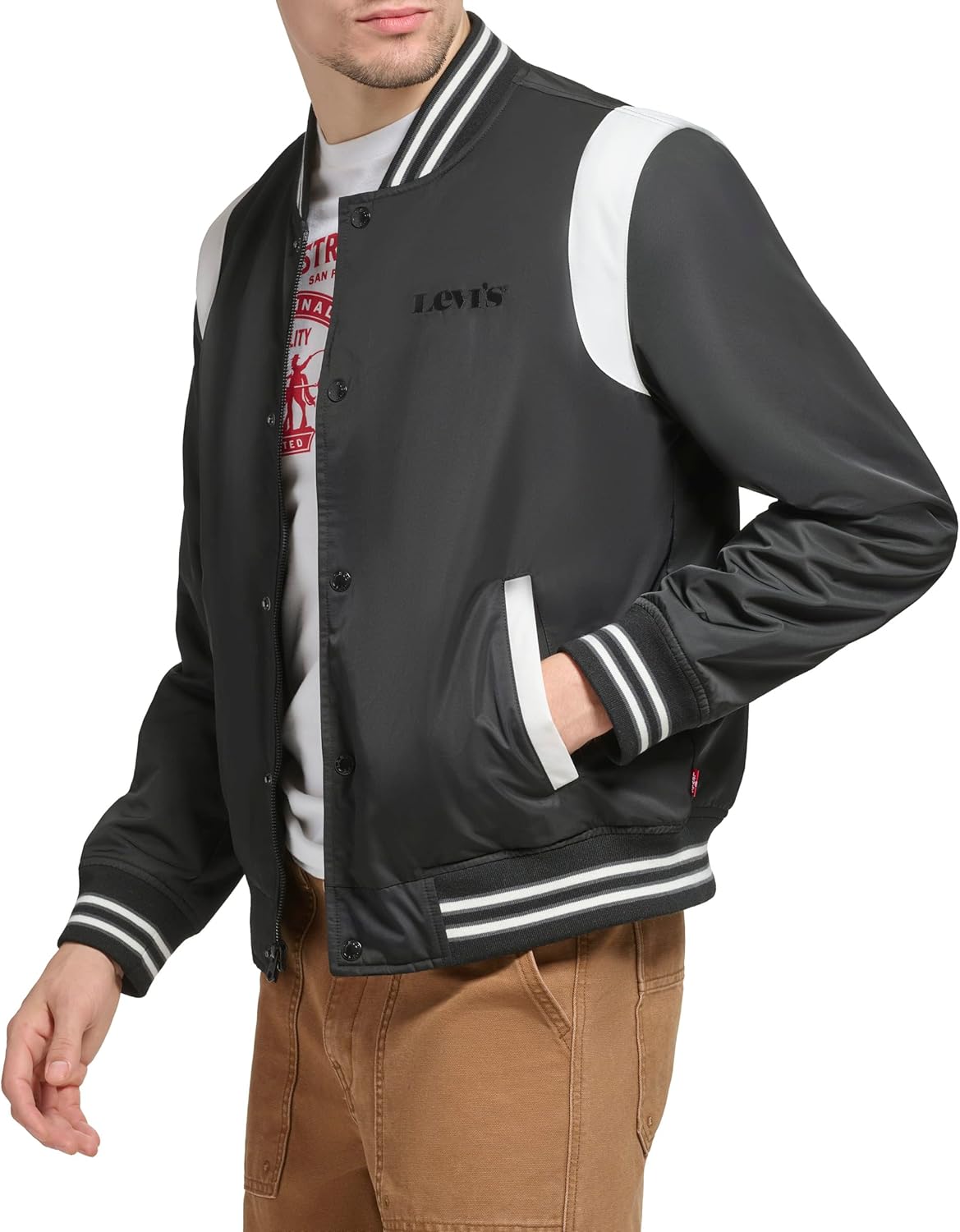 Мужская университетская куртка-бомбер Levi's Colorblock, Black Racer Stripe — фото 2