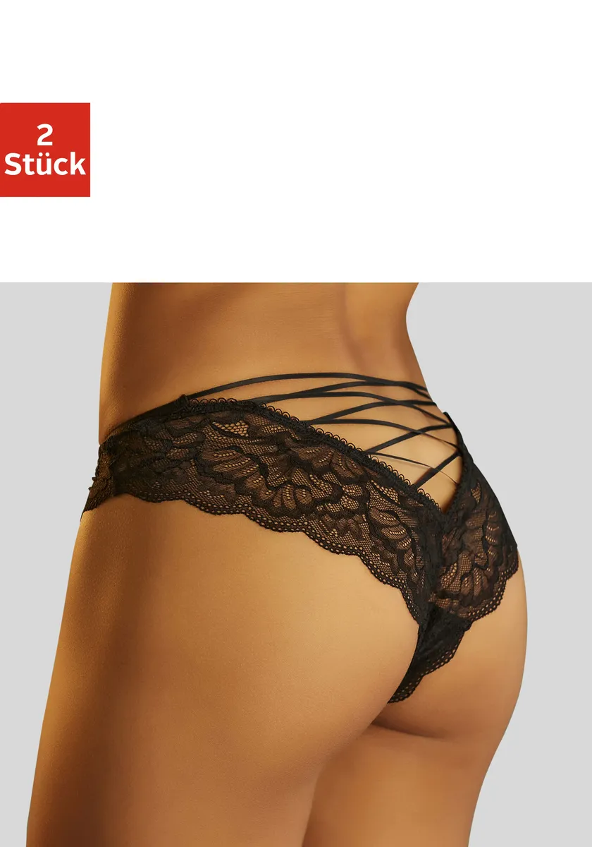 

Открытые стринги petite fleur gold (2 шт.), в упаковке: стринги из кружева и открытые трусики из лент, черный