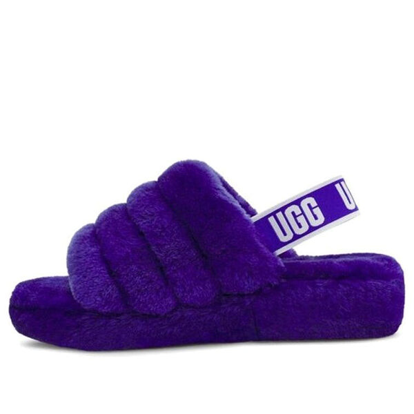 Сандалии пушистые да слайд минималистичные толстая подошва Ugg, фиолетовый