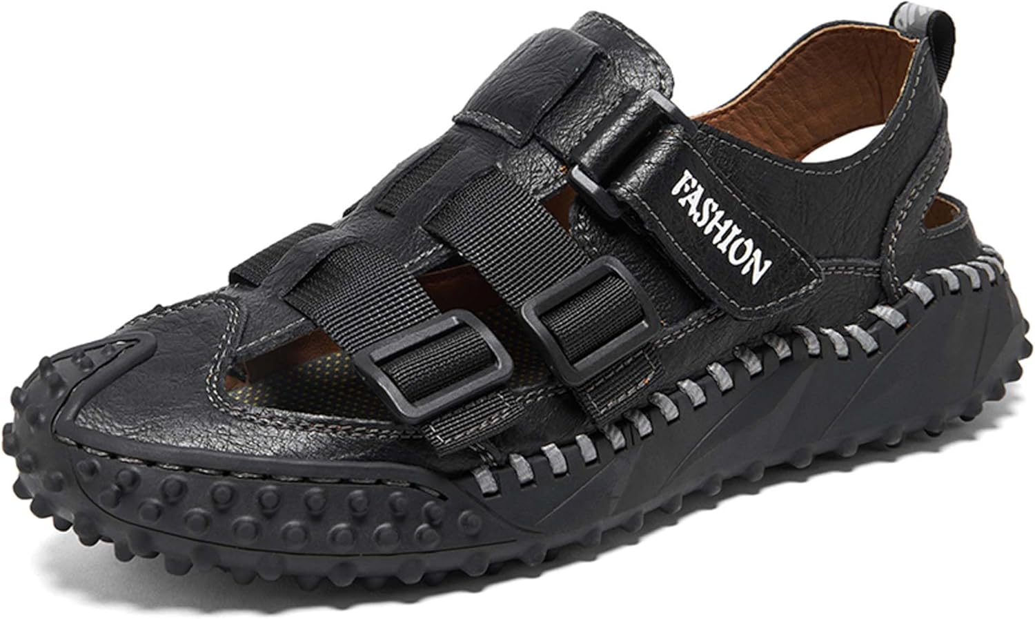 

Мужские сандалии с закрытым носком, летние для походов, рыбалки и пляжа, противоскользящие, быстросохнущие, повседневные спортивные водные туфли с регулировкой Generic, черный