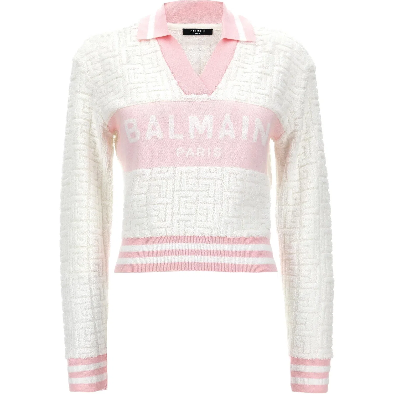 Поло из джерси с жаккардовым монограммой Pb BALMAIN, White