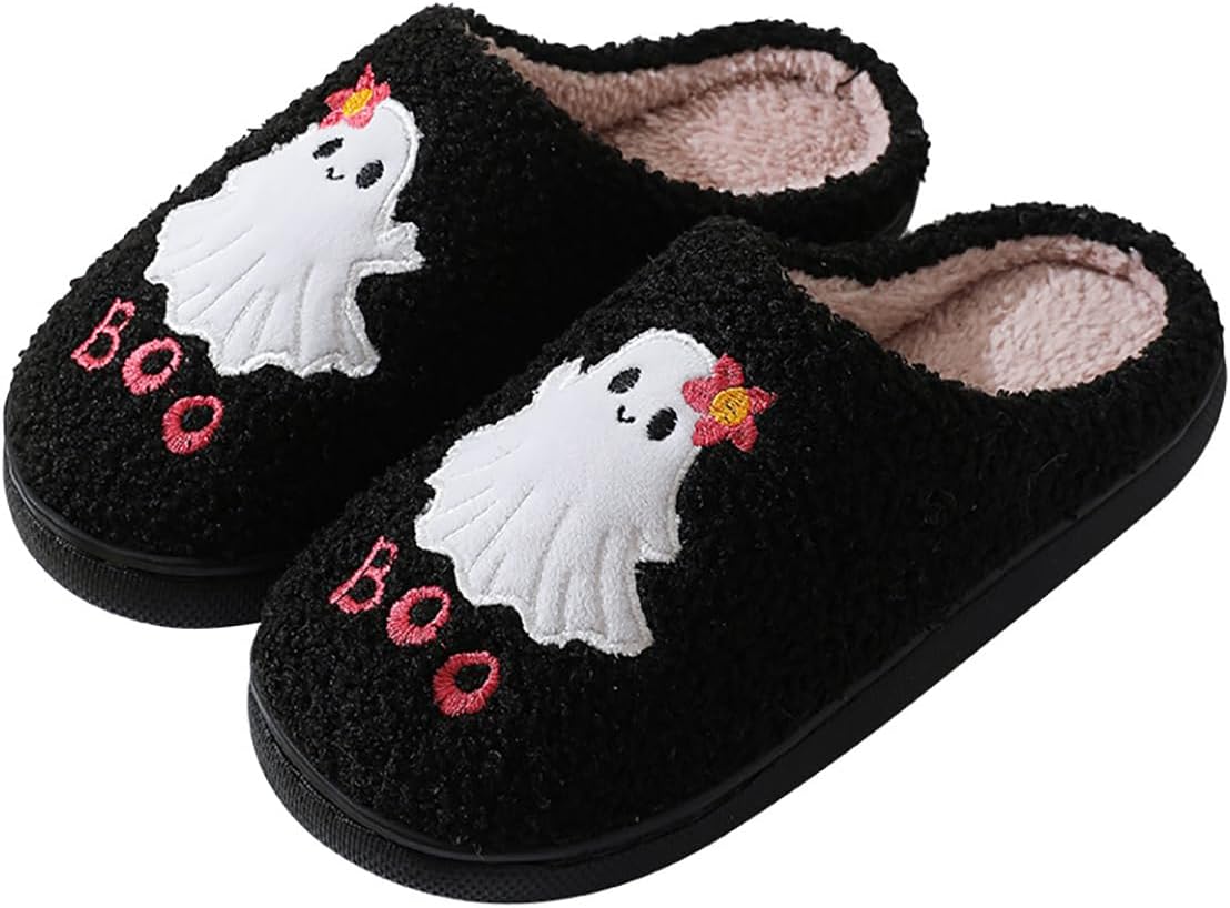 

Тапочки QBTZJ «Хэллоуинский призрак» для женщин и мужчин, смешной череп, пушистые тапочки, мягкие, теплые, легкие, для дома и улицы, Ghost 1