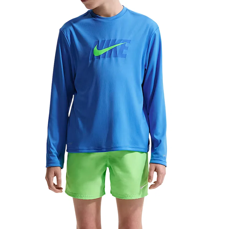Детская спортивная футболка с круглым вырезом Nike, Crystal Blue/Voltage Green/Dark Navy Blue/Voltage Green