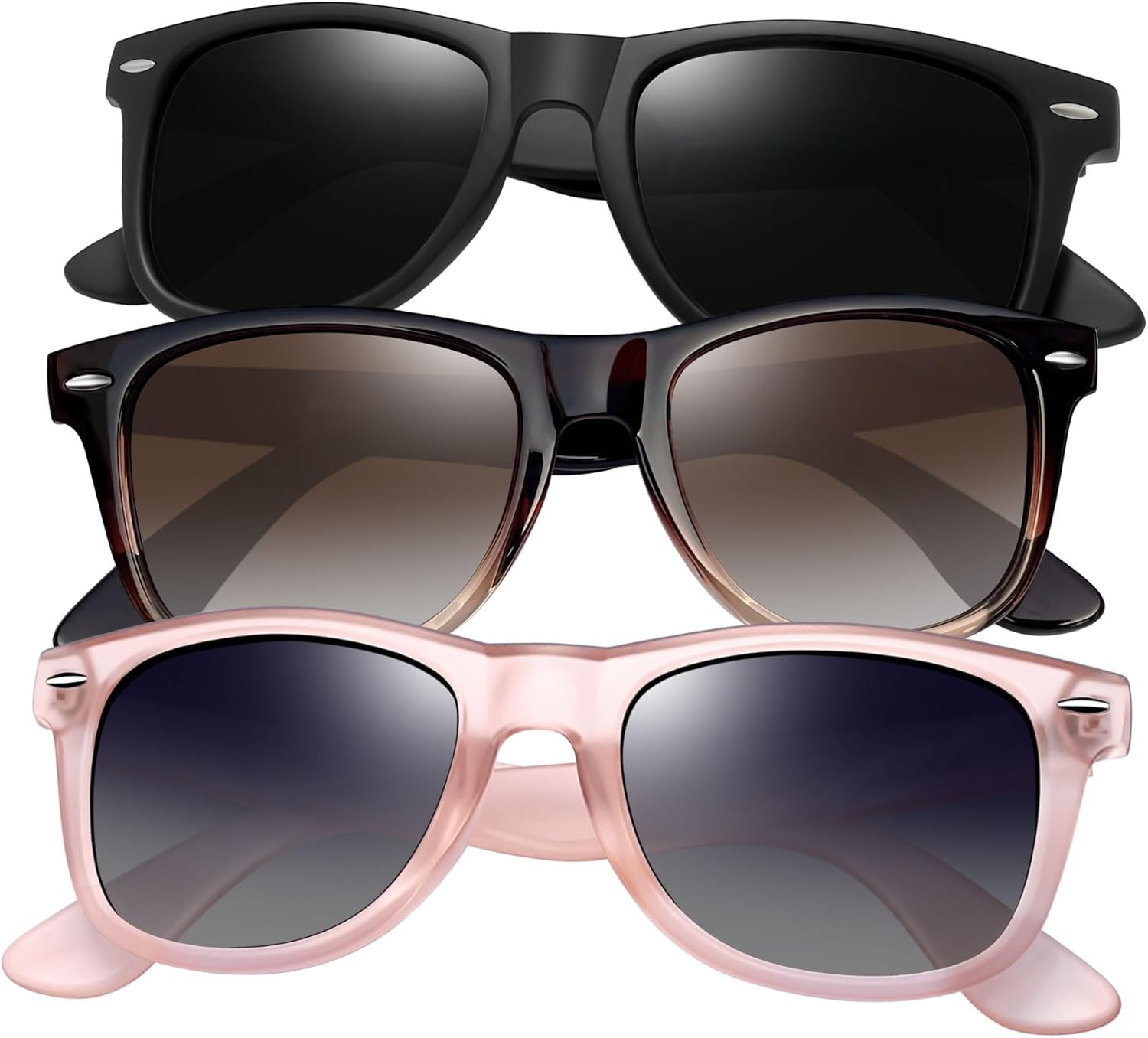

Набор из 3 квадратных солнцезащитных очков Joopin с поляризацией и защитой от УФ-излучения. Модные солнцезащитные очки для женщин и мужчин, H25-black + Gradual Brown + Matte Pink