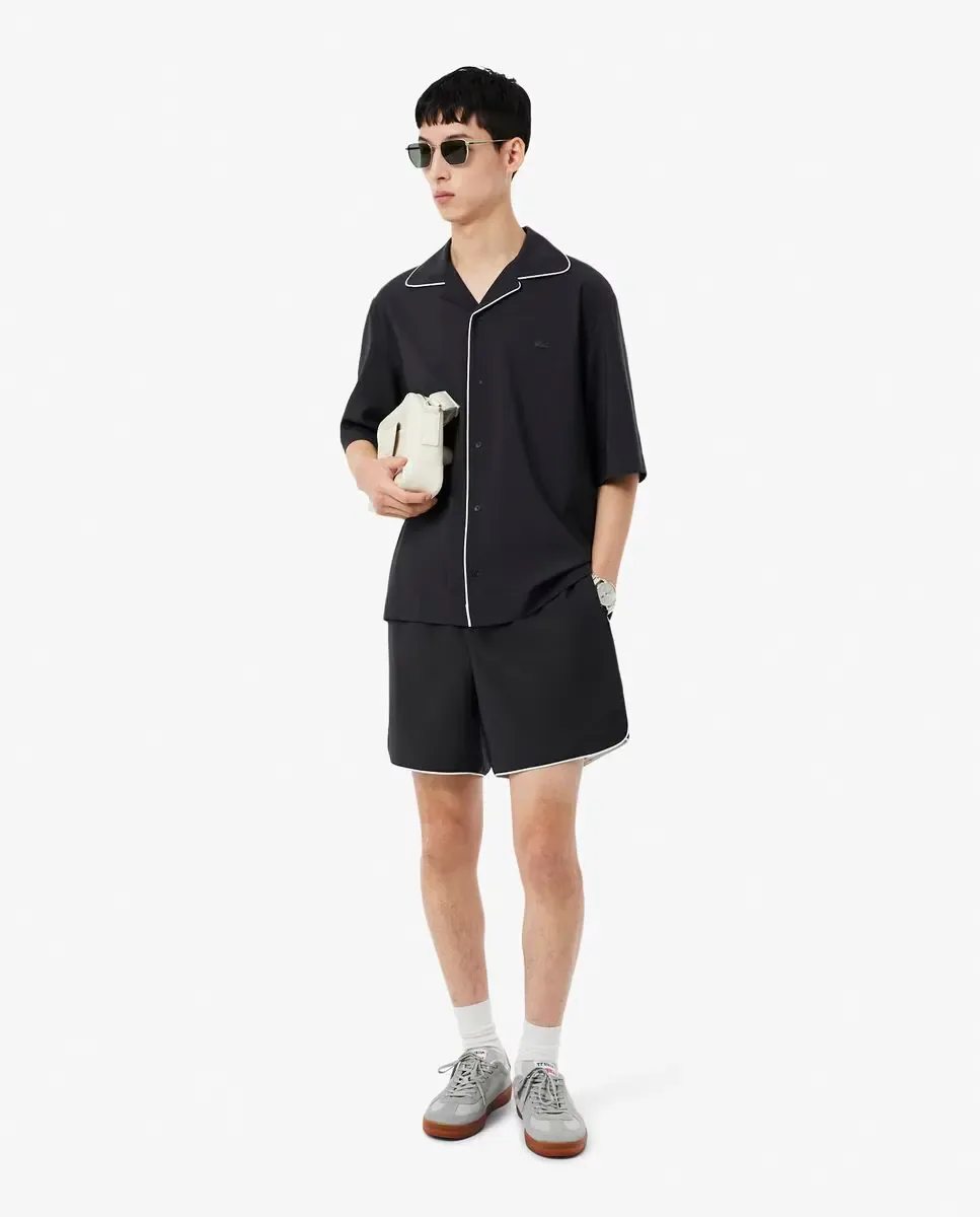 Мужская рубашка с короткими рукавами свободного кроя из шерсти Lacoste, темно-серый — фото 4