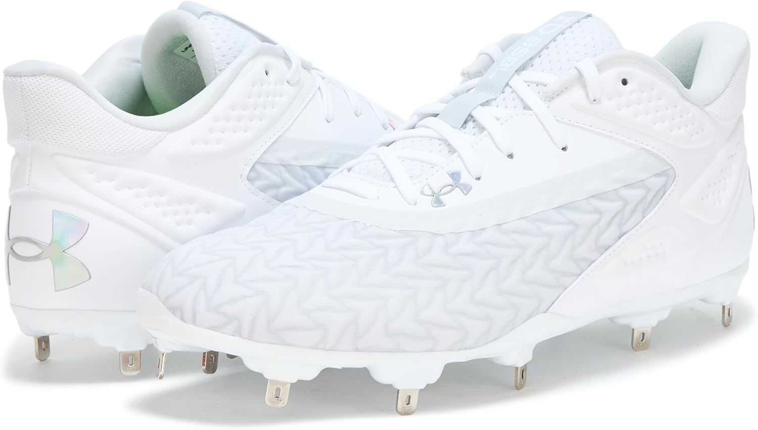 Кроссовки бейсбольные бутсы Under Armour Men's Yard Metal 3.0, (100) White/White/Metallic Silver — фото 3
