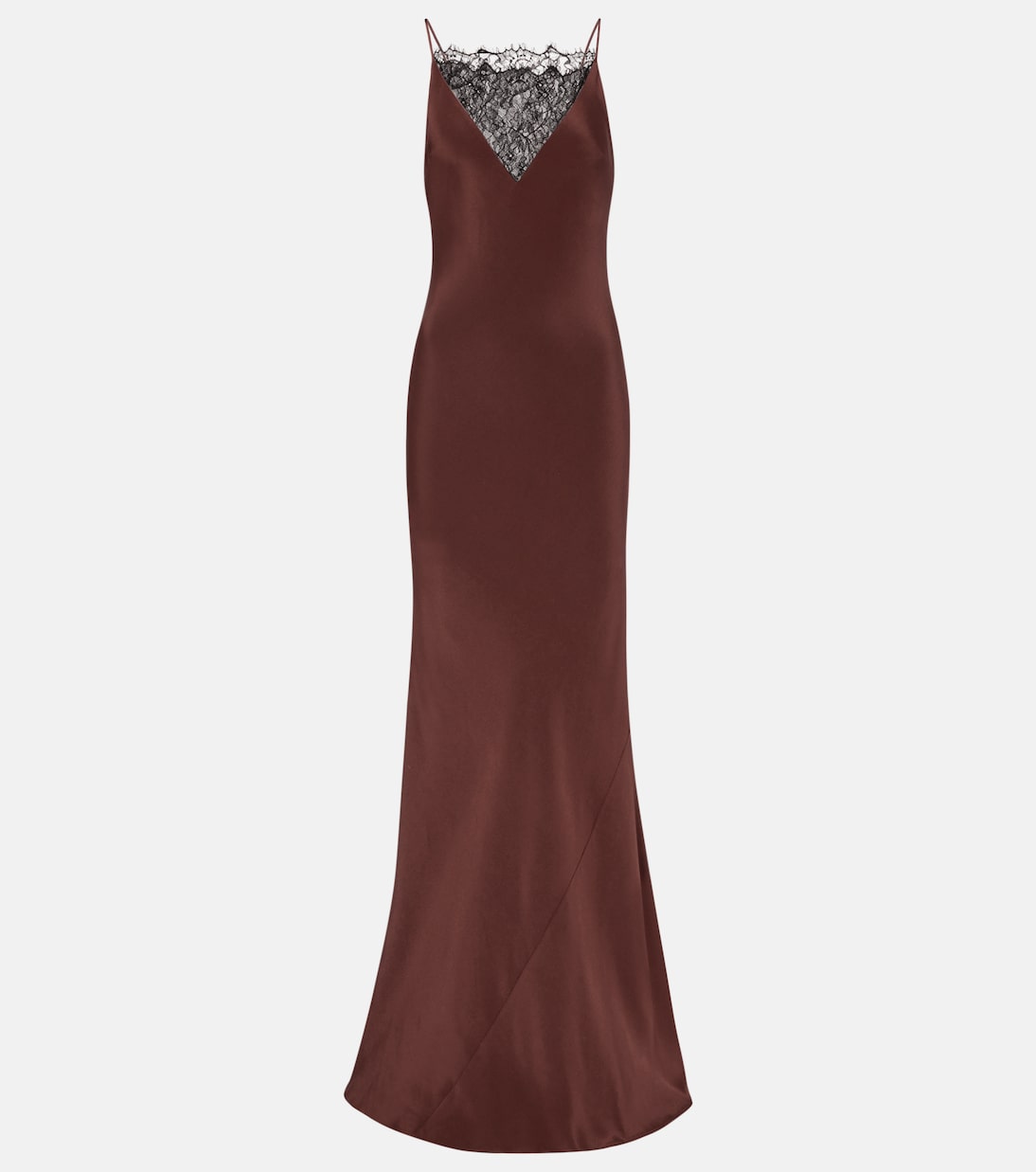

Шелковое атласное платье с кружевной отделкой Roland Mouret, коричневый