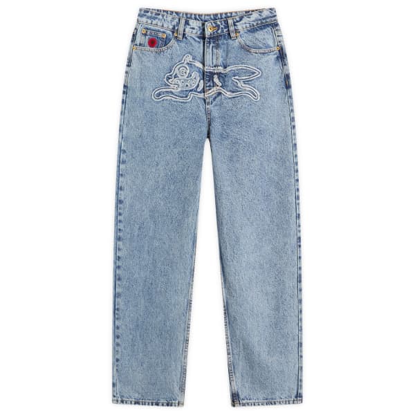 

Джинсовые брюки с аппликацией в виде бегущей собаки Icecream, светло-wash синий