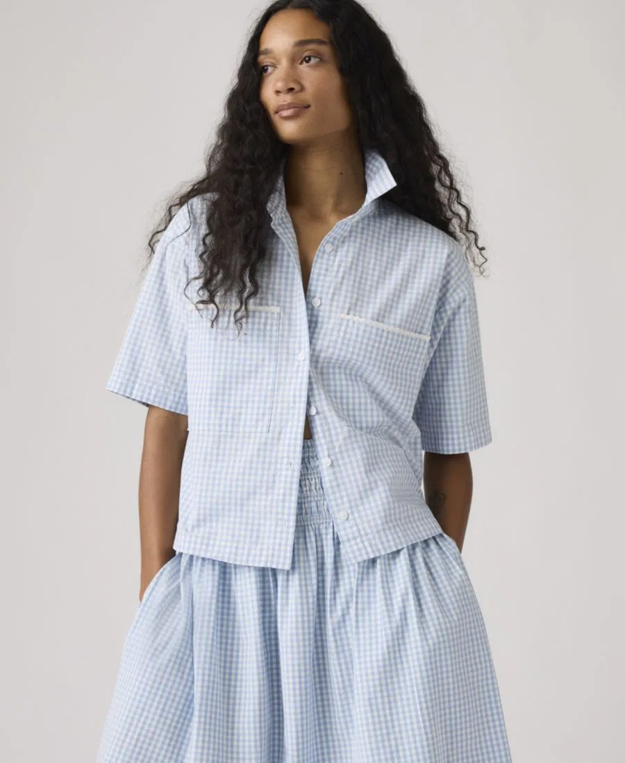 Женская укороченная хлопковая футболка с коротким рукавом Harlie от Premium Women's Novelty Levi's, Shelly Check Glacier Lake Cloud Dancer — фото 2