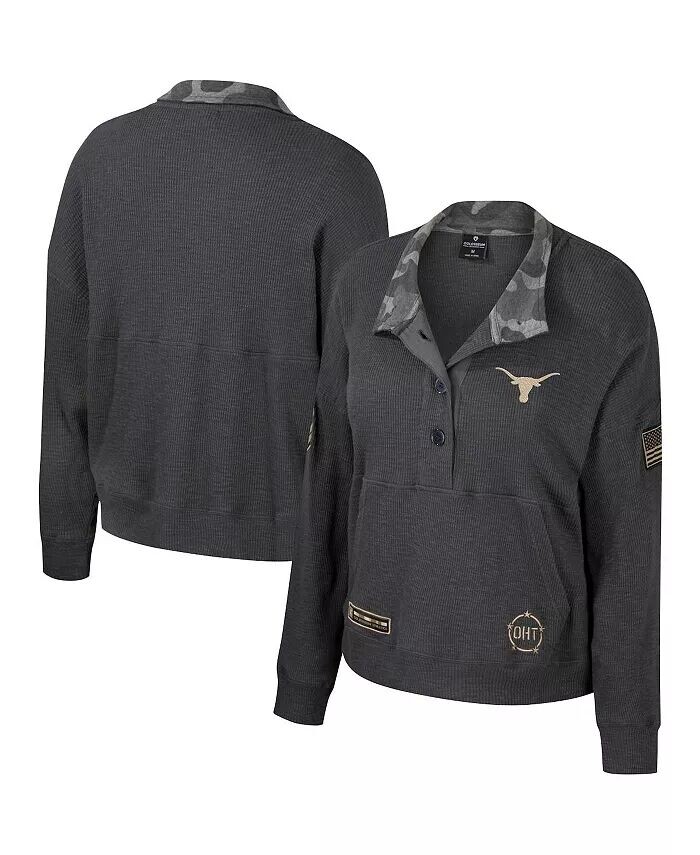

Женская тепловая толстовка Henley в стиле милитари Heather Charcoal Texas Longhorns OHT Colosseum, черный