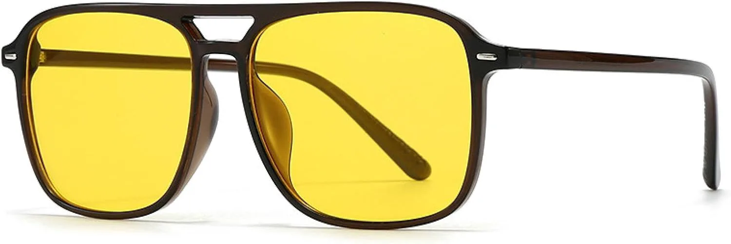 

Модные женские солнцезащитные очки с двойной перемычкой, защита от УФ-излучения UV400, ретро-очки с заклепками, мужские солнцезащитные очки TVTBBVV, Dark Brown Yellow