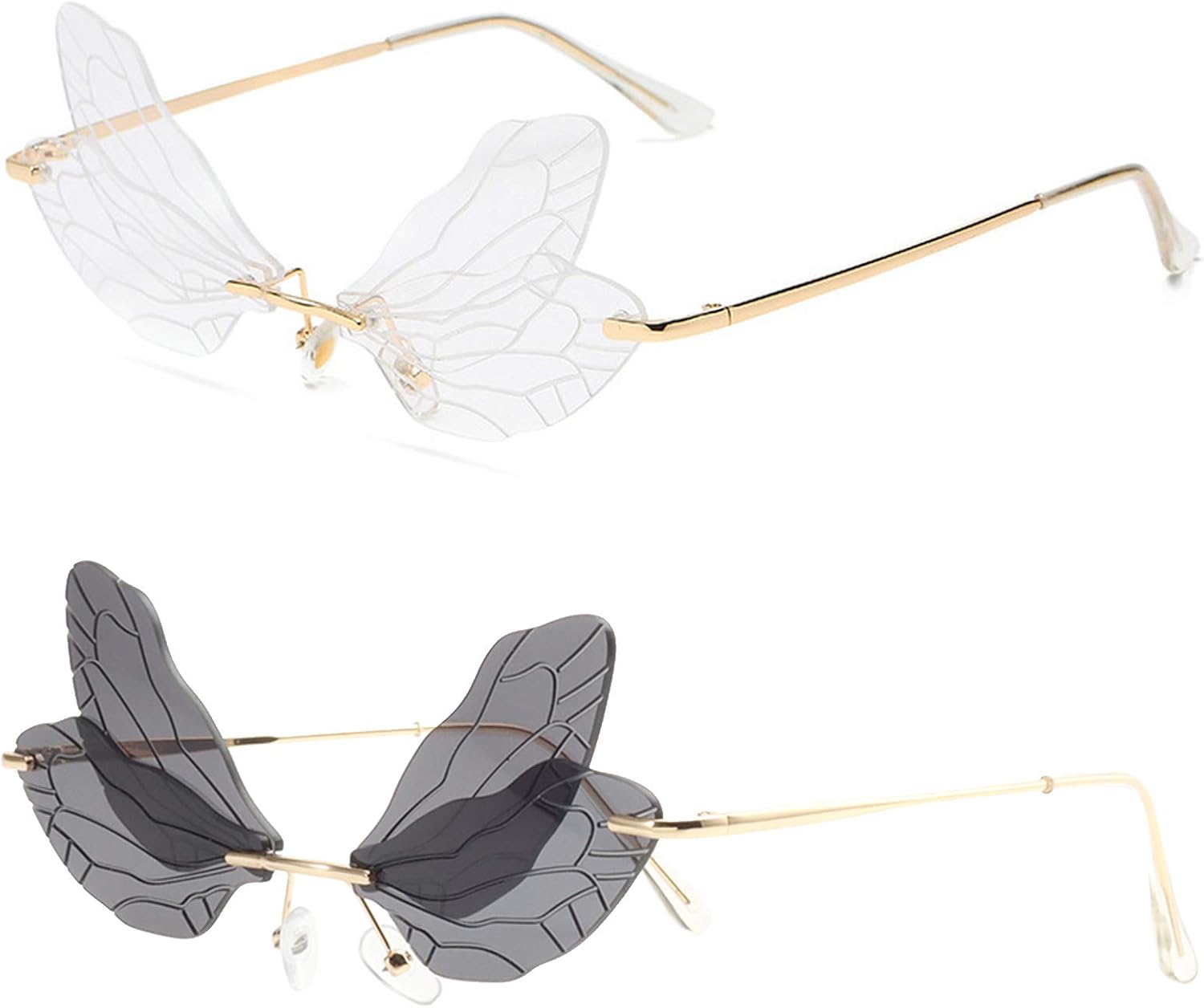 

COTIA/Модные солнцезащитные очки без оправы с изображением крыла стрекозы для женщин, винтажные, с прозрачными линзами цвета океана, мужские солнцезащитные очки розового и желтого цвета, Black&white