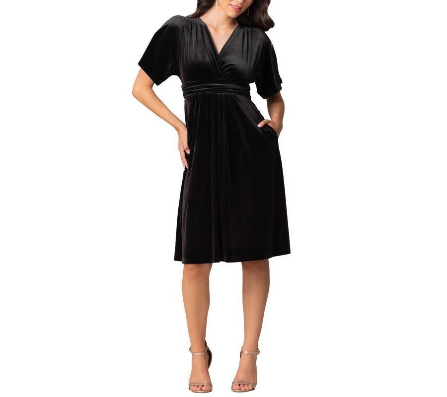 

Женское бархатное коктейльное платье миди Angelic с карманами Kiyonna, Onyx