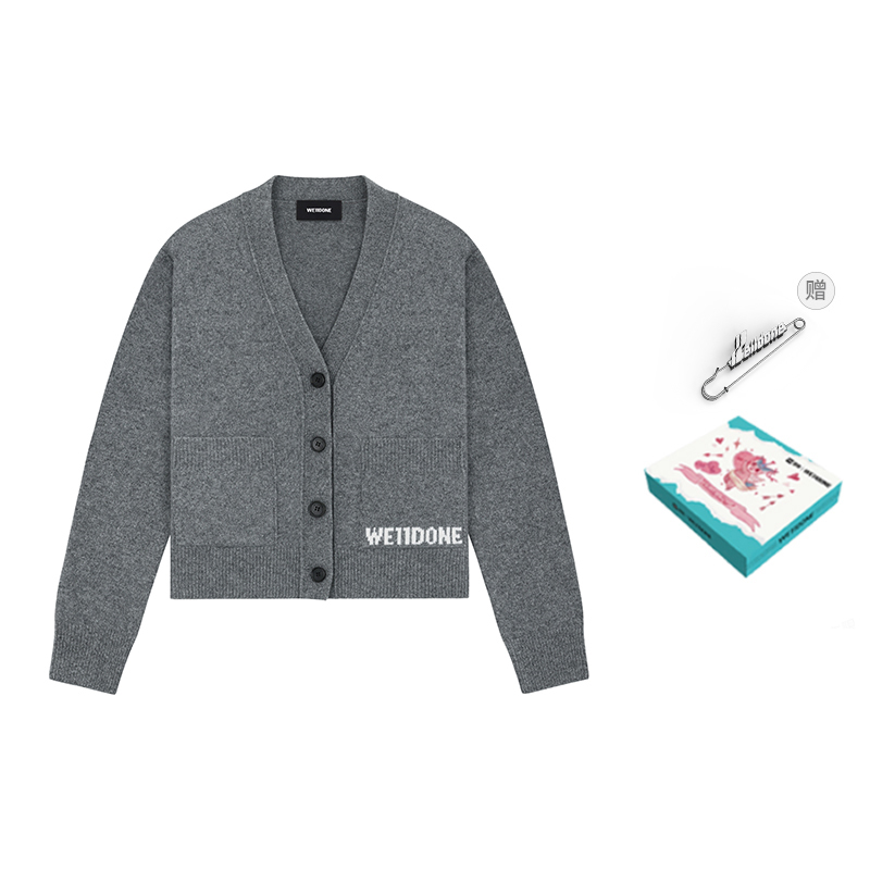 

Кардиган вязаный с вышитым логотипом WE11DONE, серый (valentine's day box)