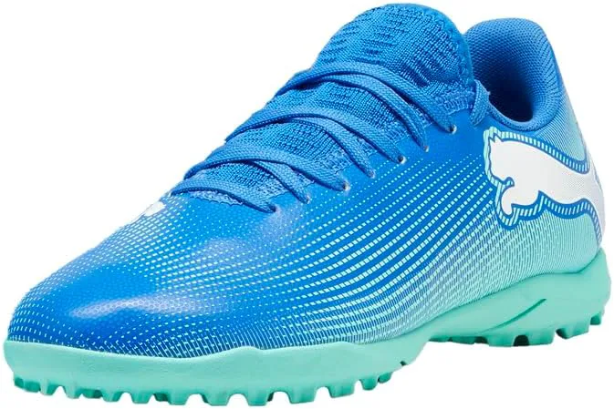 Детские футбольные тренировочные кроссовки Puma Future Play Turf для детей и взрослых, синий/мятный/белый — фото 4