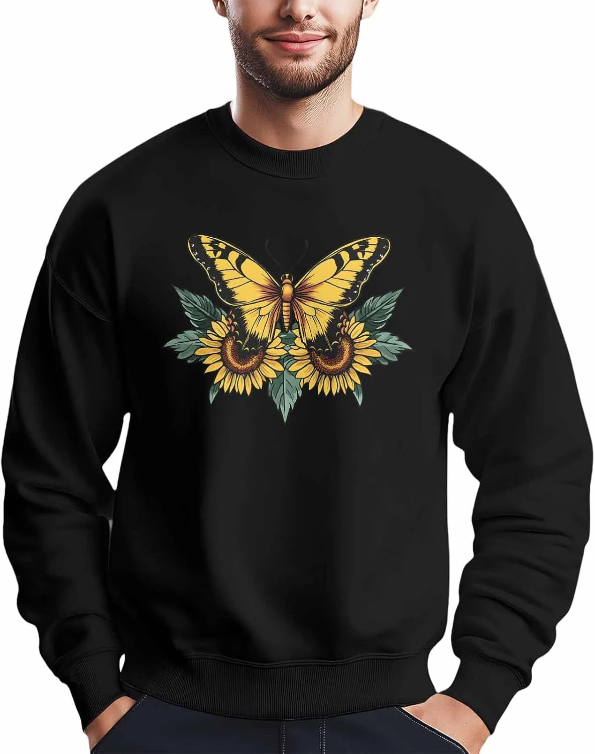 

Мужской свитшот с принтом бабочек и подсолнухов Winvebermior