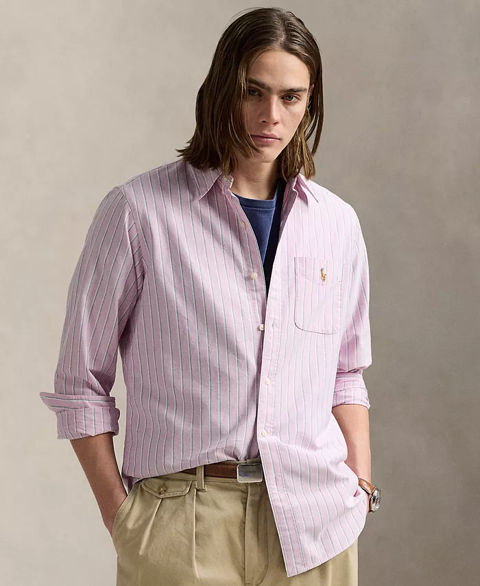 

Мужская классическая полосатая рубашка Оксфорд Polo Ralph Lauren, розовый