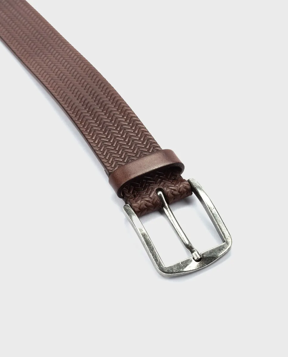 

Мужской кожаный ремень с узором «елочка» Pikolinos, коричневый