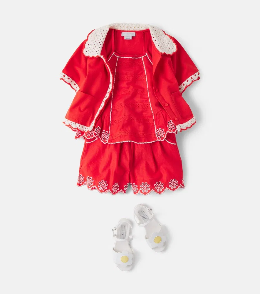 Вышитая блузка из льна и хлопка Stella McCartney Kids, красный — фото 2