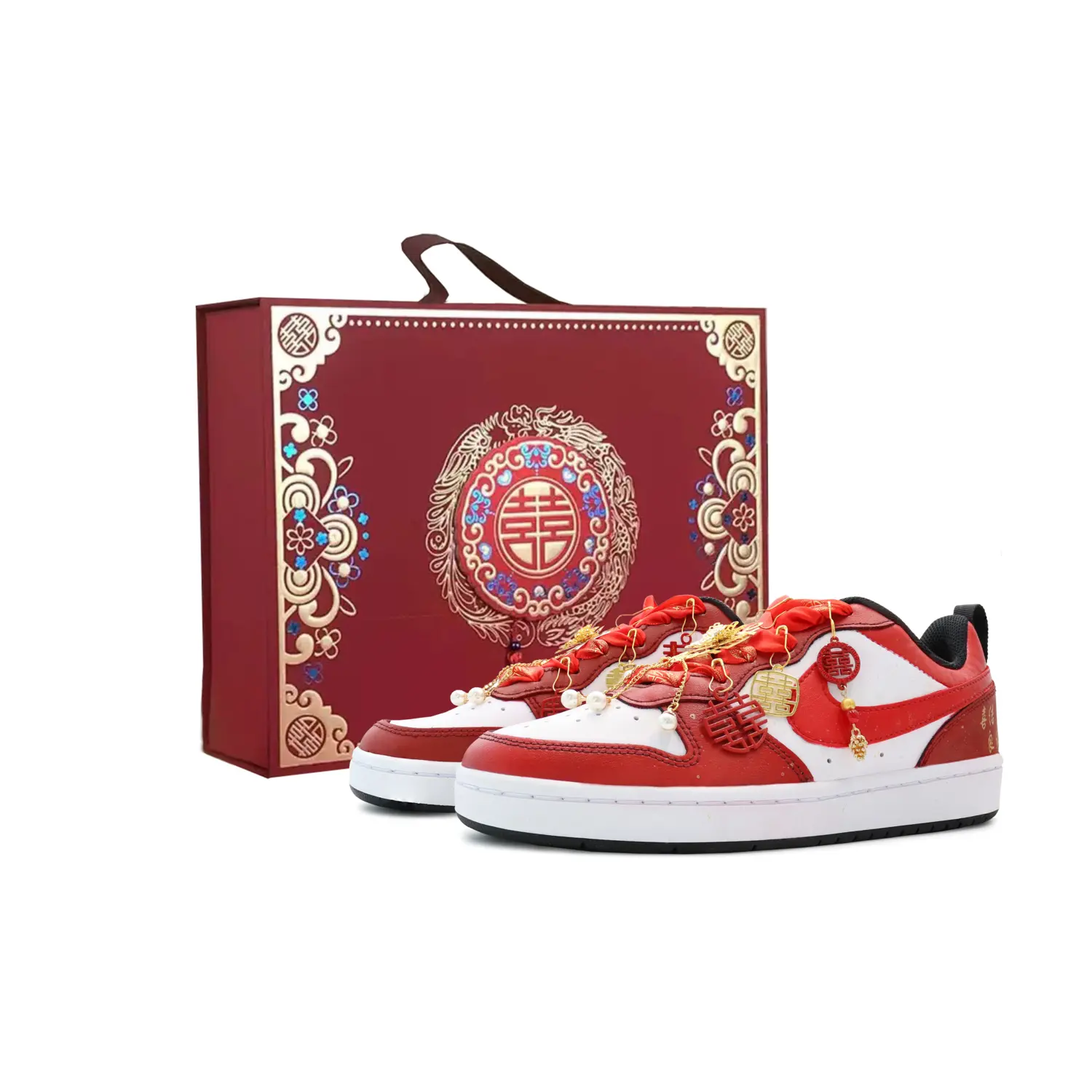 

Кроссовки Nike Court Borough Kids' Skateboarding Shoes Grade School, красный/белый