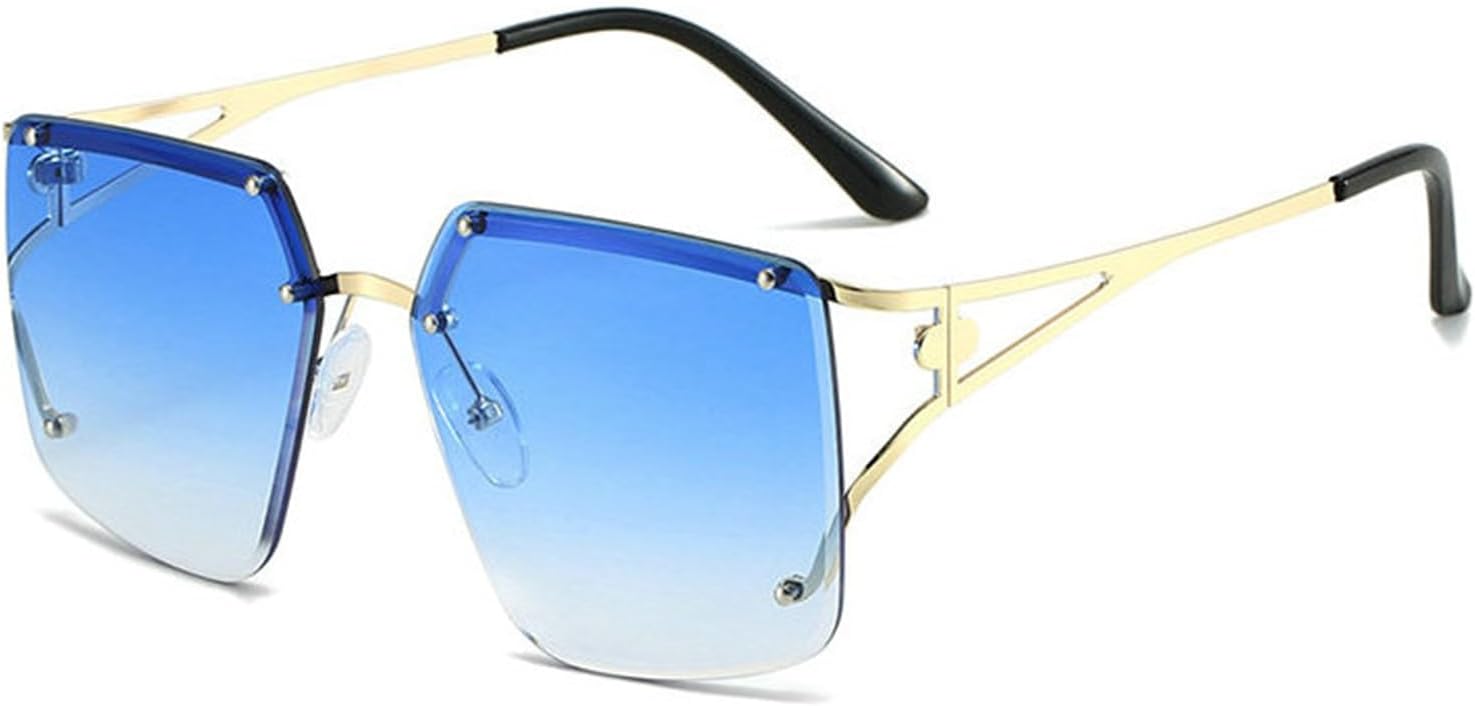 

Солнцезащитные очки COTIA увеличенного размера в квадратной оправе без рамы для женщин и мужчин, модные прямоугольные очки в металлической оправе, элегантные очки для активного отдыха на природе, Blue