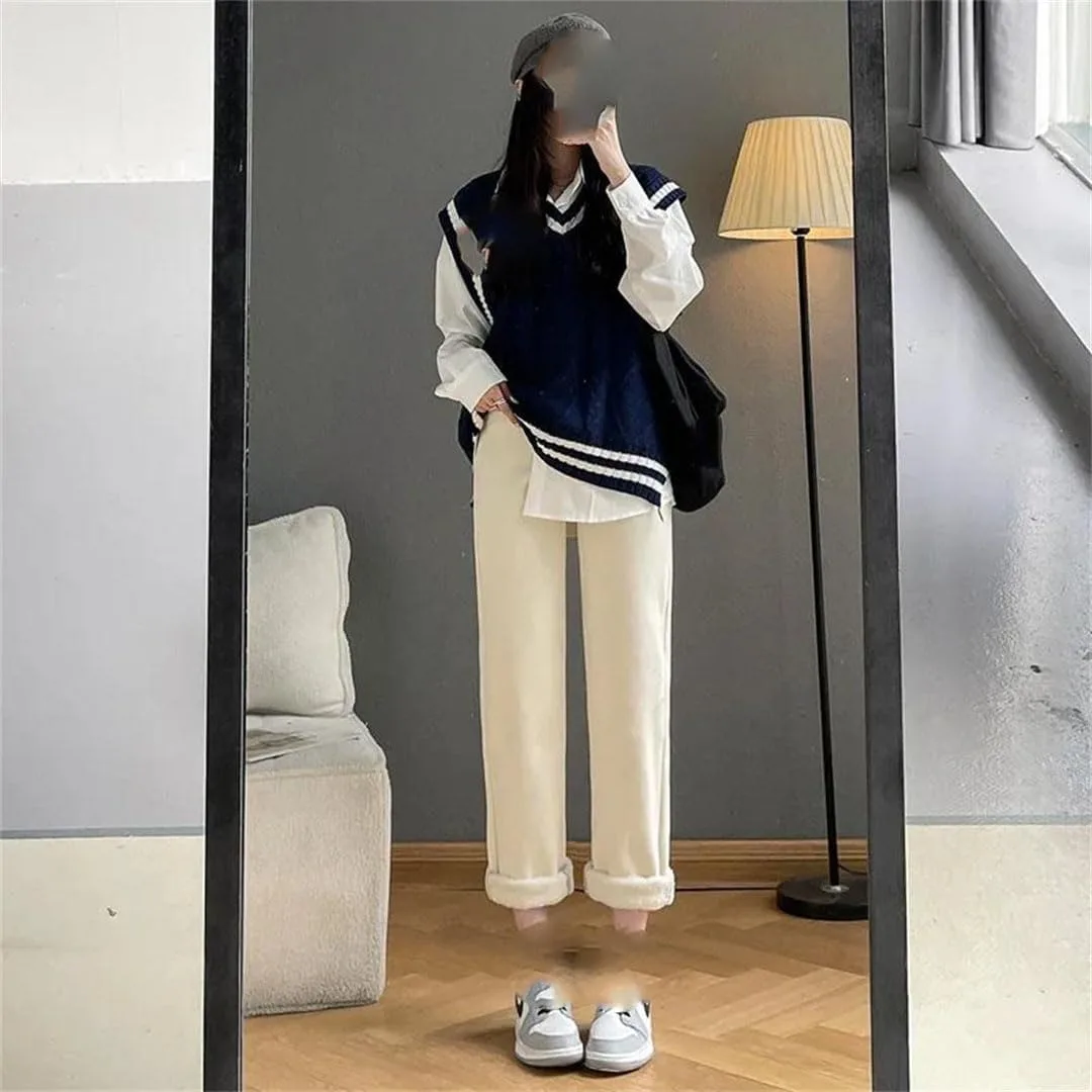 Женские однотонные утепленные джинсы на флисе Generic, черный — фото 3
