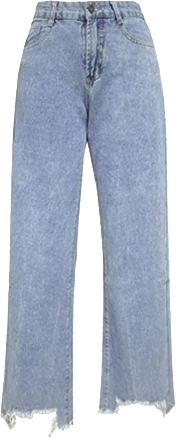 Женские джинсы baggy straight leg с высокой посадкой и рваным краем